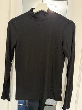 H&M Black Ribbed Mock Neck Long Sleeve Top
